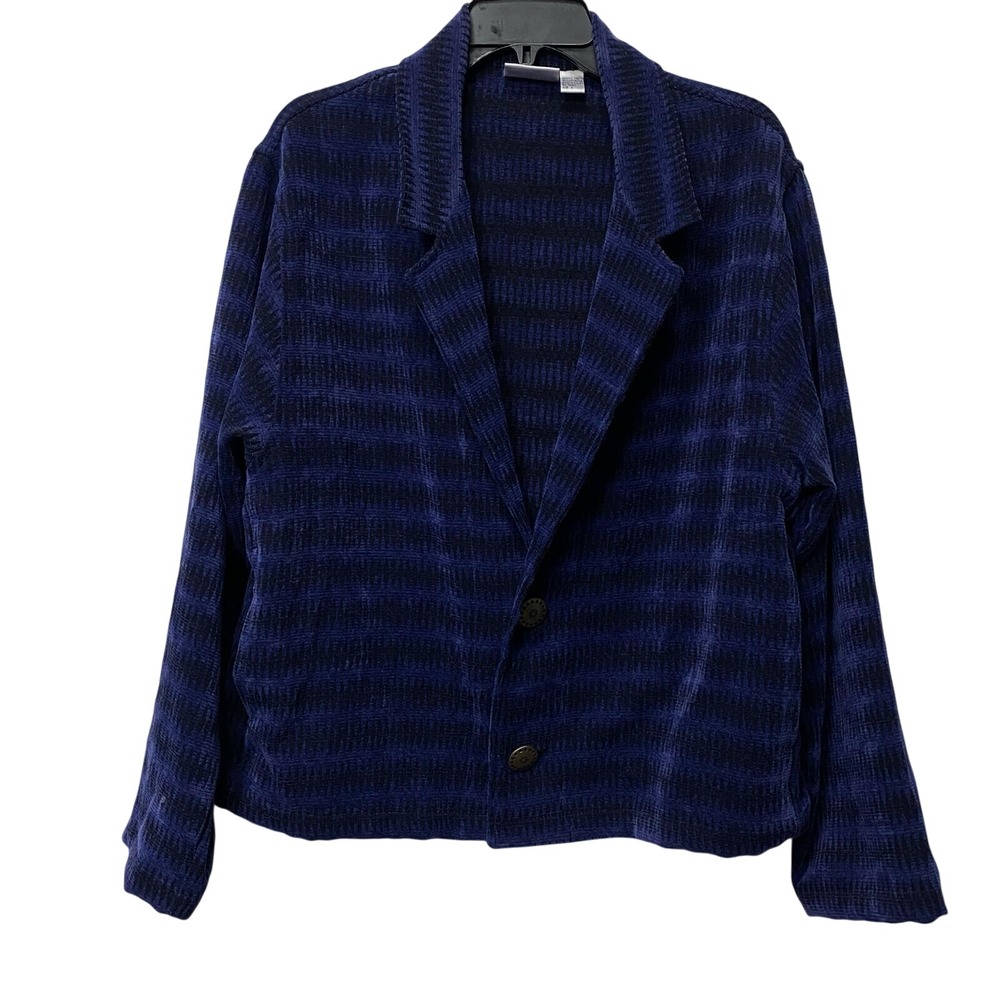 CHICOS Design Blazer Two Button Classic Jacket Women's Size 2 Purple/Blue Mix